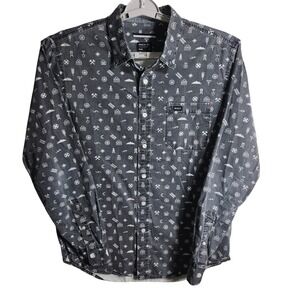 RVCA Slim Fit‎ Button Down Shirt Mens Medium Gray White Pattern **FLAWS READ**